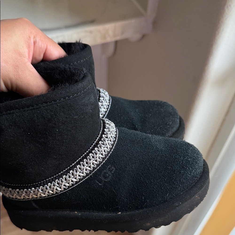 UGG Kids Black Boots with Metallic Trim